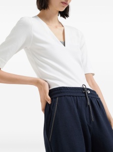 Brunello Cucinelli Cotton and silk interlock trousers with shiny pocket detail - Img 2