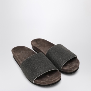 Brunello Cucinelli Precious Taupe Slides in Suede