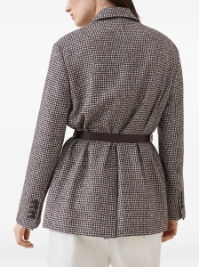 Brunello Cucinelli Wool and alpaca houndstooth jacket with leather and monili belt - Img 2