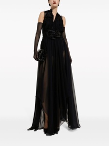 Dolce & Gabbana Long silk chiffon dress with floral appliqué - Img 2