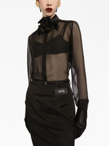 Dolce & Gabbana Silk chiffon shirt with satin details - Img 3