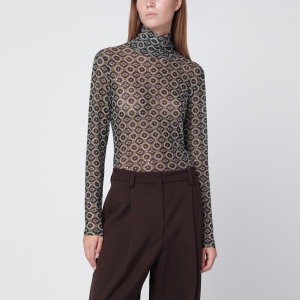 Dries Van Noten Semi-transparent green print turtleneck jumper