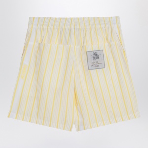 JACQUEMUS White, yellow striped bermuda shorts with logo - Img 2