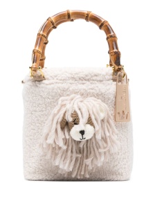 La Milanesa Dog-embellished shearling tote bag