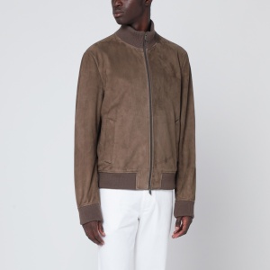 Salvatore Santoro Brown suede leather zip bomber