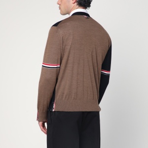 Thom Browne Navy/grey/brown wool cardigan - Img 2