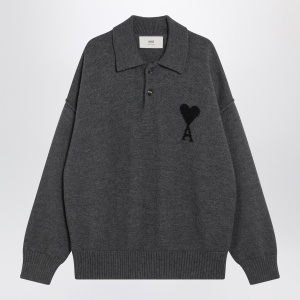 Ami Paris Grey polo-style Ami De Coeur sweater