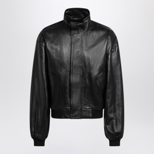 Balenciaga Black leather zip-up bomber jacket
