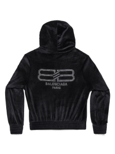 Balenciaga Crystal embellished velvet zip-up hoodie - Img 4