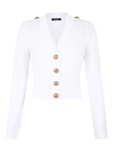 Balmain Button-Trim Cable-Knit Cardigan