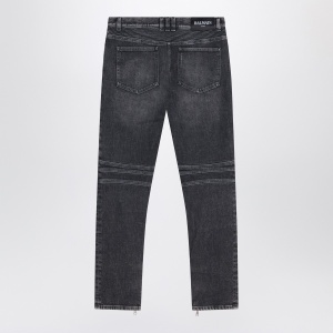 Balmain Grey washed slim biker jeans - Img 2
