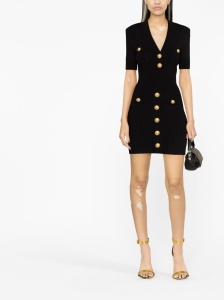 Balmain short knitted dress with golden buttons - Img 3