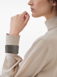 Brunello Cucinelli High-neck T-shirt in silk crêpe de Chine with Precious Bracelets - Img 3