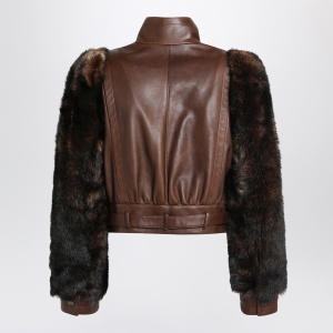 Chloé Brown cropped leather and shearling jacket - Img 2