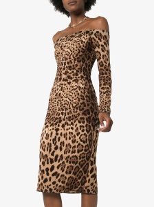 Dolce & Gabbana off-the-shoulder Leopard Print Midi Dress - Img 4