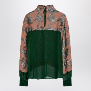 Dries Van Noten Green/pink/silver blouse with sequins - Img 2