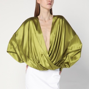 Dries Van Noten Loose olive green blouse in silk