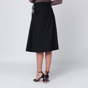 Dries Van Noten Navy blue draped skirt with brooch - Img 2
