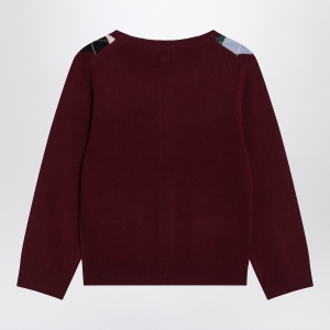 GANNI Burgundy checked cardigan in cashmere blend - Img 2