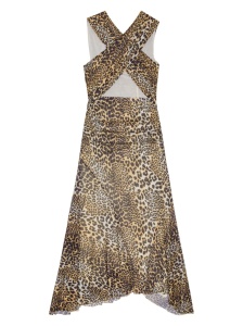 Ganni Leopard Marl Mesh Long Ruched Crossover Dress - Img 2