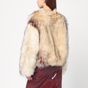 HALFBOY Short beige/black/white faux fur coat - Img 2