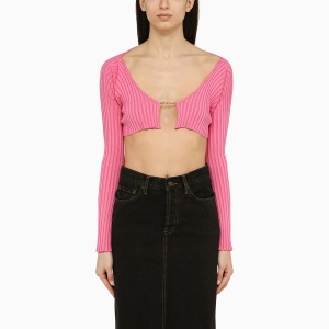 JACQUEMUS La Maille Pralu pink cropped cardigan