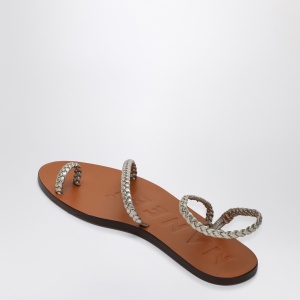 Manebí Platinum leather thong sandals with ring - Img 2