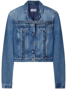 Off White Crop Denim Jacket With Belt