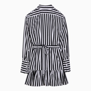 Patou Black/white striped cotton mini chemisier dress - Img 2