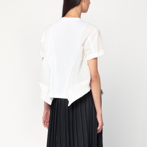 Sacai White cotton and nylon T-shirt - Img 2