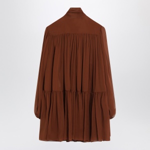 Saint Laurent Rust-colored lavallière silk dress - Img 2