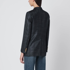 Tagliatore Black double-breasted checked wool blazer - Img 2