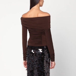 THE ANDAMANE Top with bare shoulders in brown jersey - Img 2