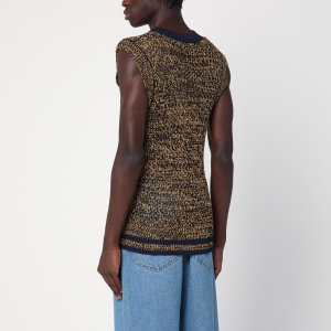 Wales Bonner Navy blue/yellow textured vest in a cotton blend - Img 2