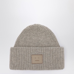 Acne Studios Greige melange large face logo beanie - Yak