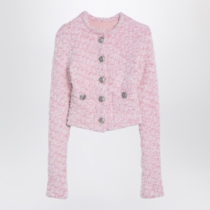 Balenciaga Pink cotton blend tweed cropped cardigan