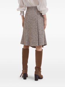 Brunello Cucinelli Flecked virgin wool and silk chevron kilt skirt with monili - Img 2