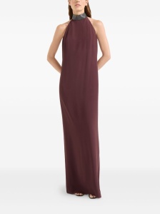 Brunello Cucinelli Halterneck dress in silk crêpe cady and acetate with Precious Beaded Collar - Img 4