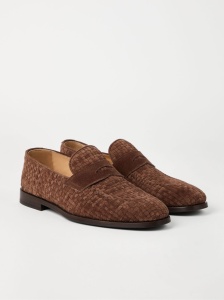 Brunello Cucinelli Penny Loafer in woven suede - Img 4