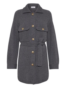Brunello Cucinelli Virgin wool, cashmere and silk English rib belted cardigan with metal buttons - Img 2