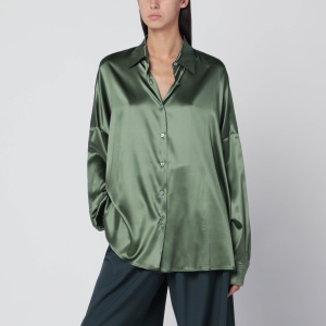 Dries Van Noten Oversized silk shirt in khaki color