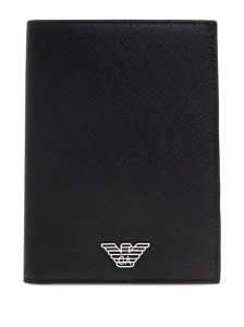 Emporio Armani Passport holder in saffiano leather with ASV eagle plaque