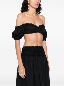 Ermanno Scervino Off-shoulder Lace detail cotton top - Img 2