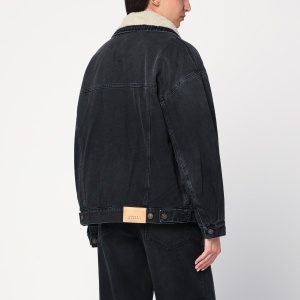 ISABEL MARANT Black Pimia jacket in denim and faux fur - Img 2