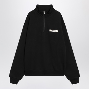 JACQUEMUS Black cotton zip-up sweatshirt