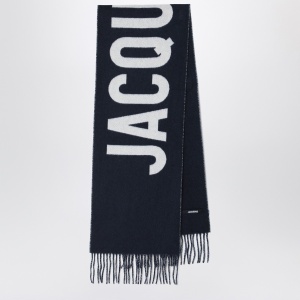 JACQUEMUS Navy blue wool scarf with logo