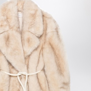 Sportmax Beige faux fur coat with belt - Img 2