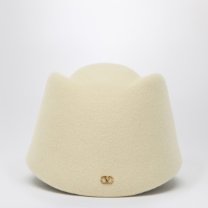 Valentino Garavani Vlogo Signature hat in cream colour wool - Img 2
