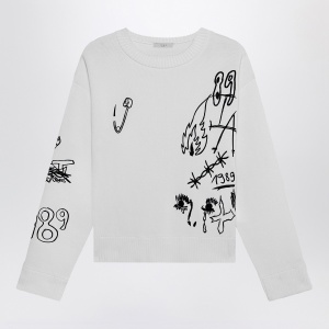 1989 STUDIO Embroidery crop knit round neck white