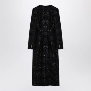 Alessandra Rich Black sequin tweed midi dress with buttons - Img 2